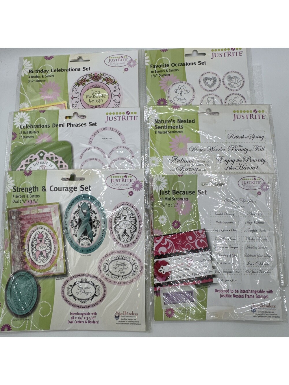 Lot Of 6 Just Rite Rubber Stampers Sets Sentiments  Nature, Birthdays, Cards